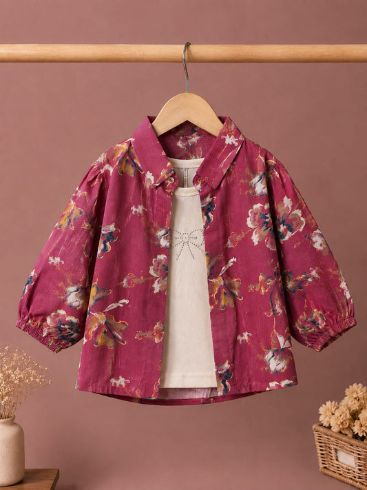 Kids Floral Printed Shirt with Inner T-Shirt Set for Boys & Girls | Premium Cotton | Size 18–26