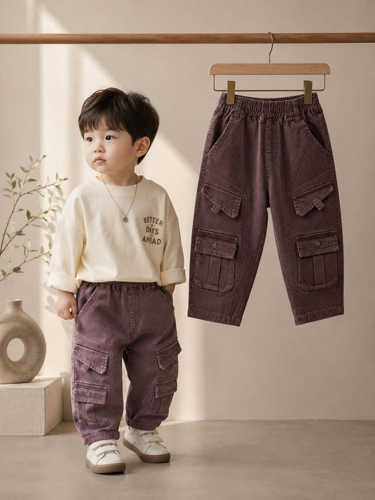 Kids Premium Cargo Pants | Multi Pocket | Elastic Waist | Size 18-26
