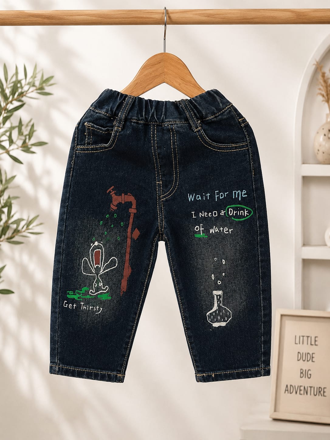 Kids Premium Graphic Print Denim Jeans | Elastic Waist |  | Size 18-26