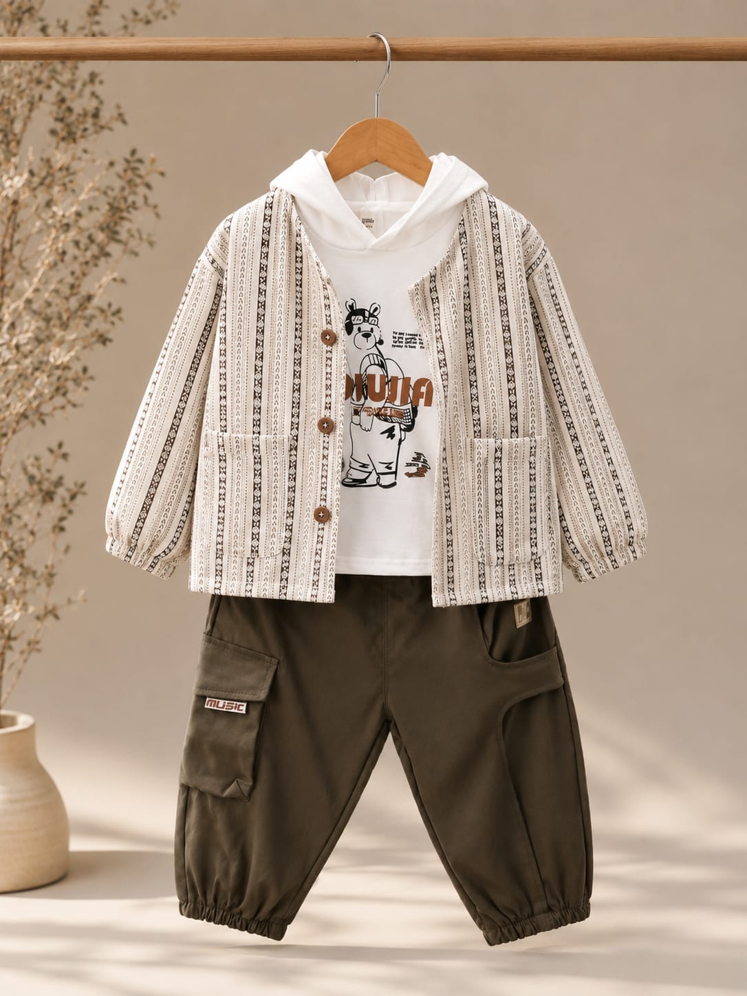 Kids Premium 3-Piece Casual Co-Ord Set | Printed Jacket, Hoodie T-Shirt & Cargo Jogger Pants | Boys | Sizes 18–26