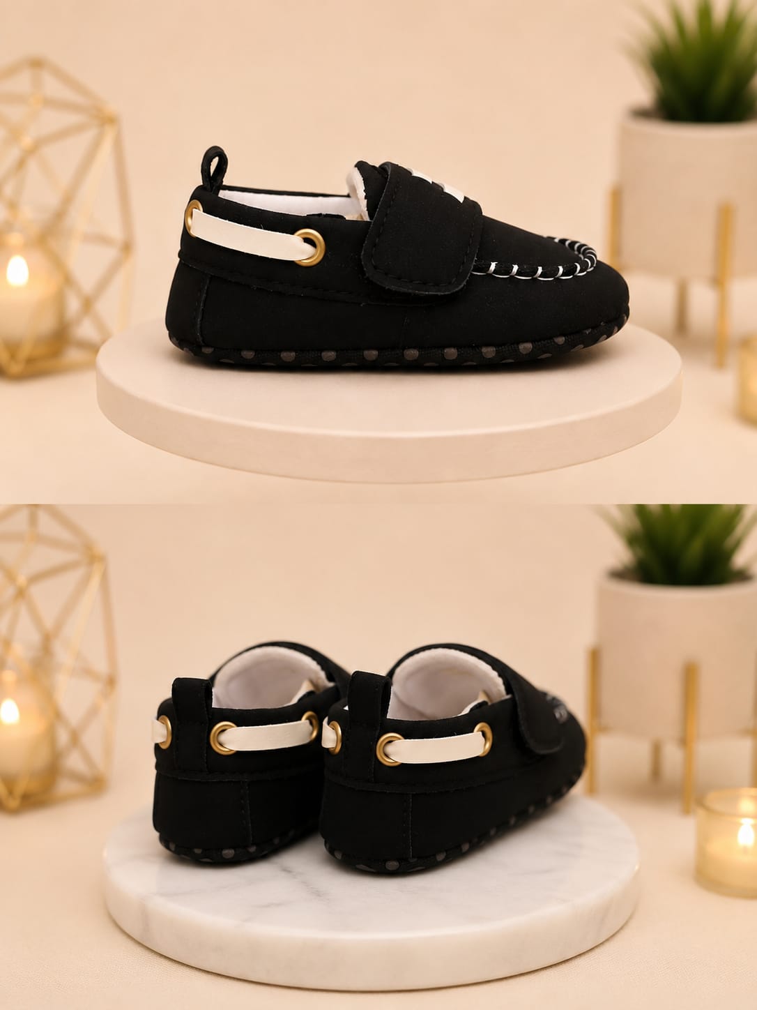 Premium Baby Black Velcro Loafers | Soft Sole First Walker Shoes