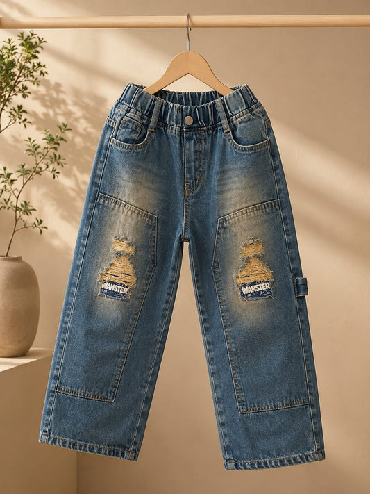 Wanster Kids Vintage Wash Wide Leg Jeans | Premium Denim | Distressed Style | 6–12 Years