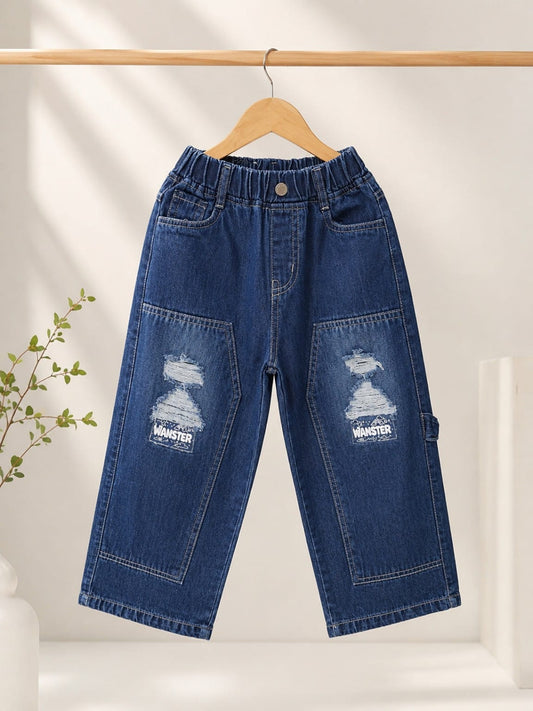 Wanster Kids Dark Blue Wide Leg Jeans | Premium Denim | Distressed Patch Style | 6–12 Years