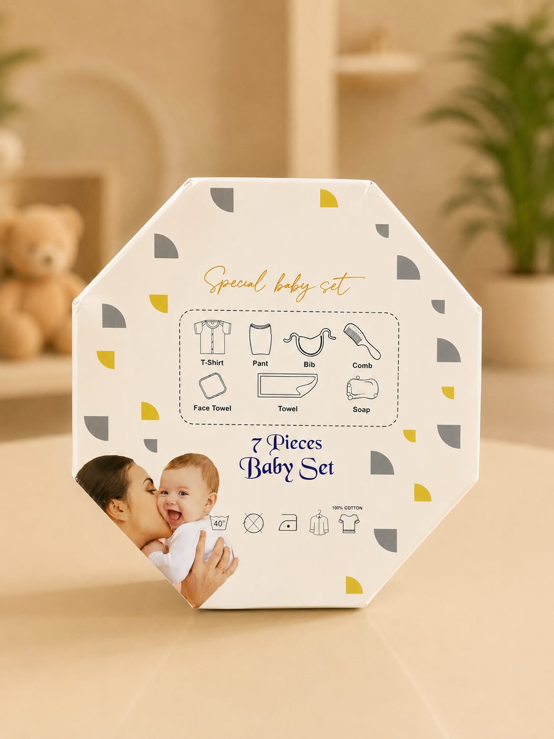 Newborn Baby Gift Set (7 Pcs) | 100% Cotton | Soft & Comfortable | Peach