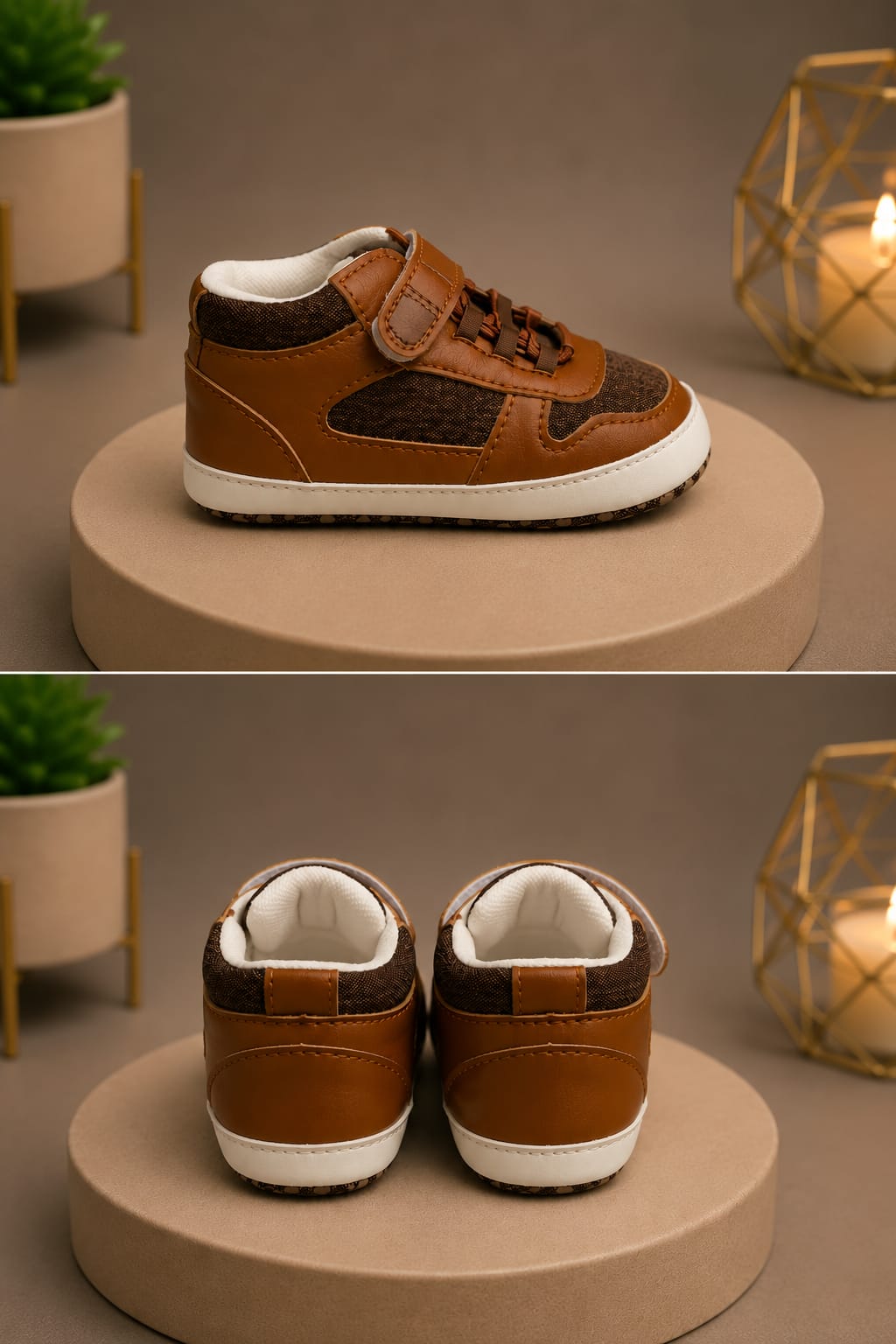 Baby Boys Brown Sports First Walker Shoes – Soft Sole Velcro Casual Shoes 3-6M–9-12M