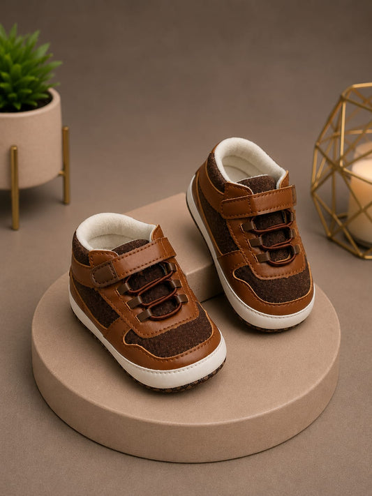 Baby Boys Brown Sports First Walker Shoes – Soft Sole Velcro Casual Shoes 0-3M–12M