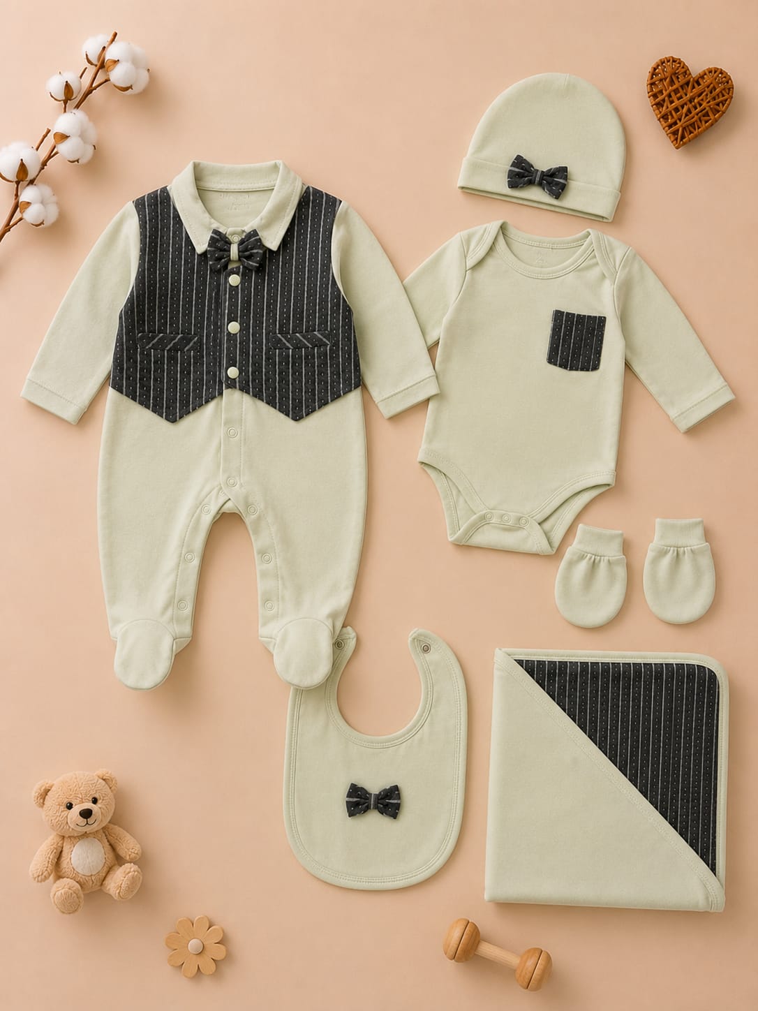Newborn Baby 6 Pcs Premium Cotton Clothing Set | Soft Baby Essentials Set | Mint Green | Unisex