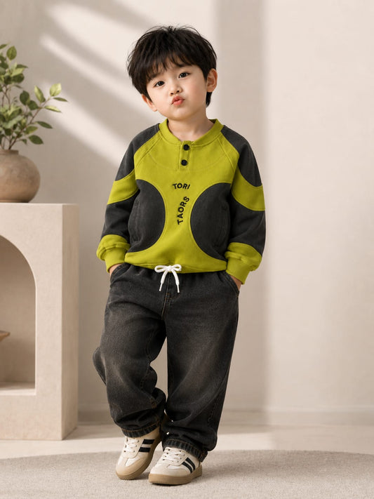 Boys Premium Color Block Sweatshirt | Casual Crew Neck Pullover | All Season | Sizes 18–26
