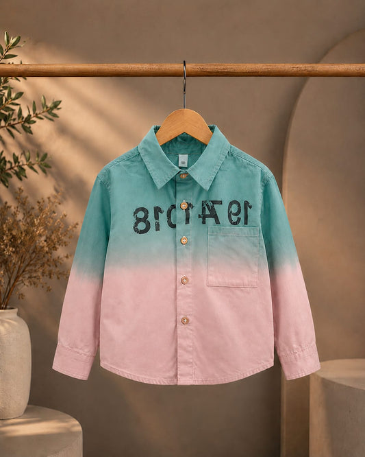 Premium Boys Green & Pink Ombre Cotton Full Sleeve Shirt | Casual & Party Wear | Sizes 2–7 Years
