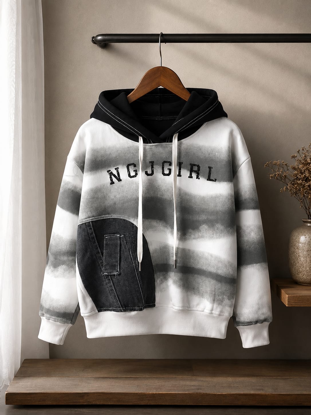 Boys Tie-Dye Hoodie Sweatshirt with Denim Patch | Premium Casual Hooded Sweatshirt | All Season | Sizes 18–26