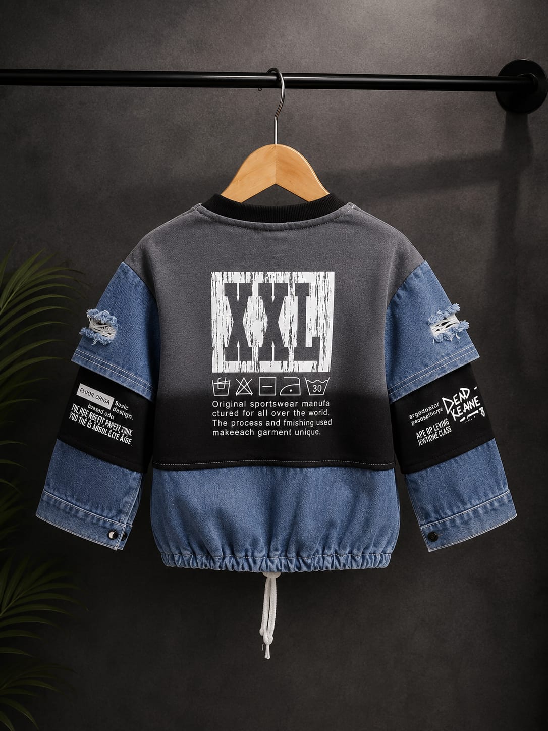 Boys Premium Denim Patchwork All Season Sweatshirt | Casual Full Sleeve Top | Sizes 18–26