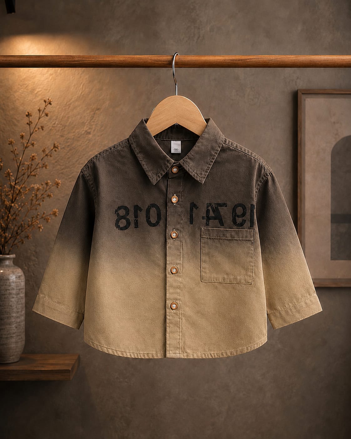 Premium Boys Brown & Beige Ombre Cotton Full Sleeve Shirt | Casual & Party Wear | Sizes 2–7 Years