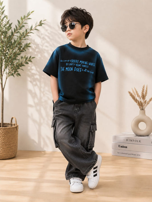 Boys Premium Typography Printed Half Sleeve T-Shirt | Soft Cotton Casual Round Neck Tee | 6-12 Years