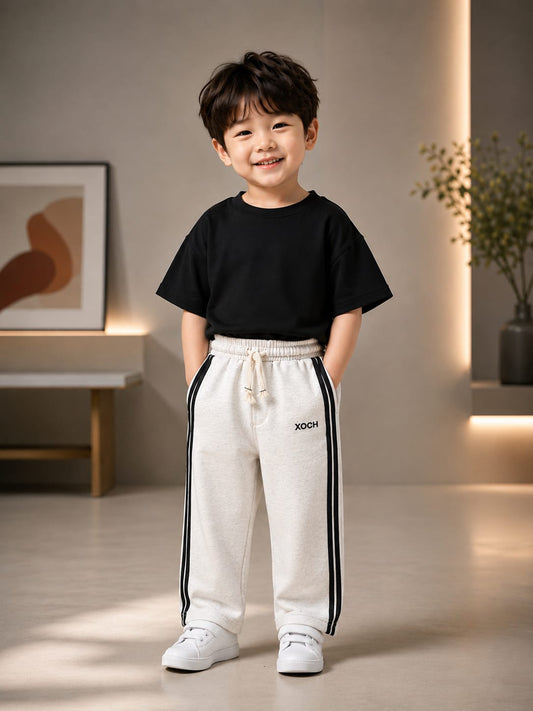 Kids White All Season Side Stripe Track Pant | Soft & Comfortable Casual Bottom Wear (Size 18–26)