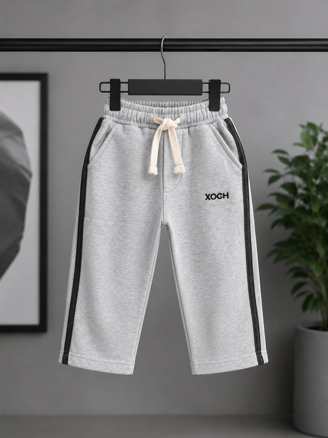 Kids Light Grey All Season Side Stripe Track Pant | Soft & Comfortable Casual Bottom Wear (Size 18–26)