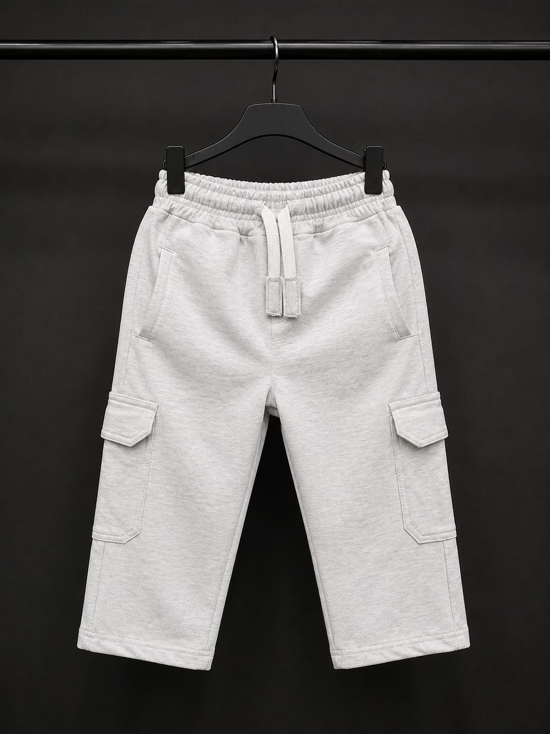 Kids Light Grey Cargo Track Pant | All Season Soft Cotton Casual Bottom Wear with Cargo Pockets (Size 18–26)