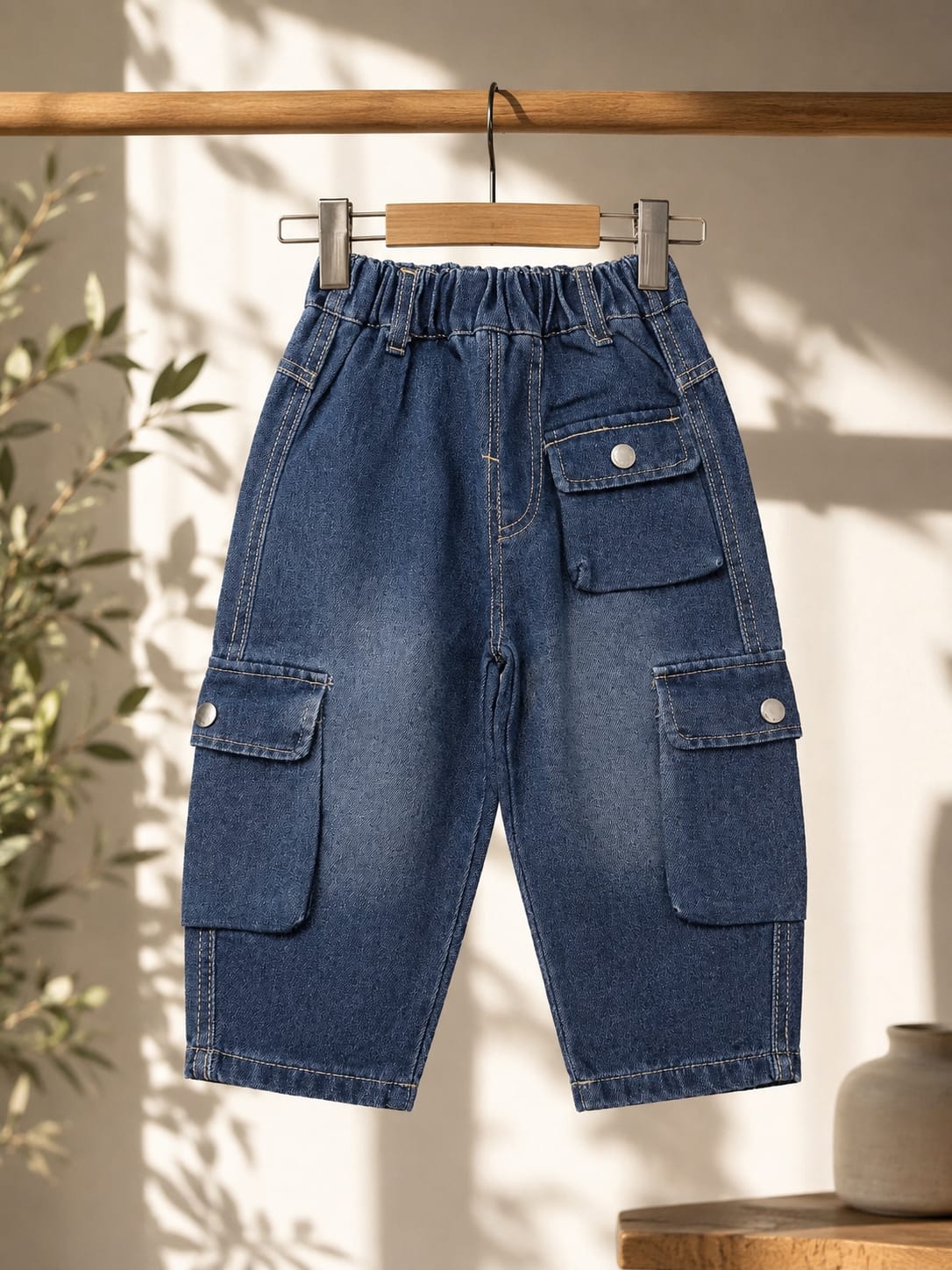 Kids Premium Denim Cargo Jogger Jeans | Elastic Waist | Dark Blue | Size 18-26