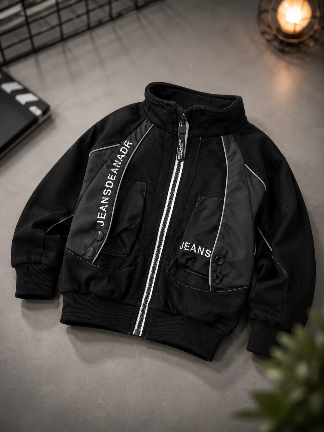 Kids Black Zip-Up Bomber Jacket | Premium Casual Jacket for Boys | Full Sleeve | Size 18–26