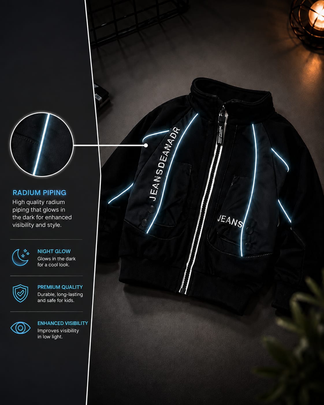 Kids Black Zip-Up Bomber Jacket | Premium Casual Jacket for Boys | Full Sleeve | Size 18–26