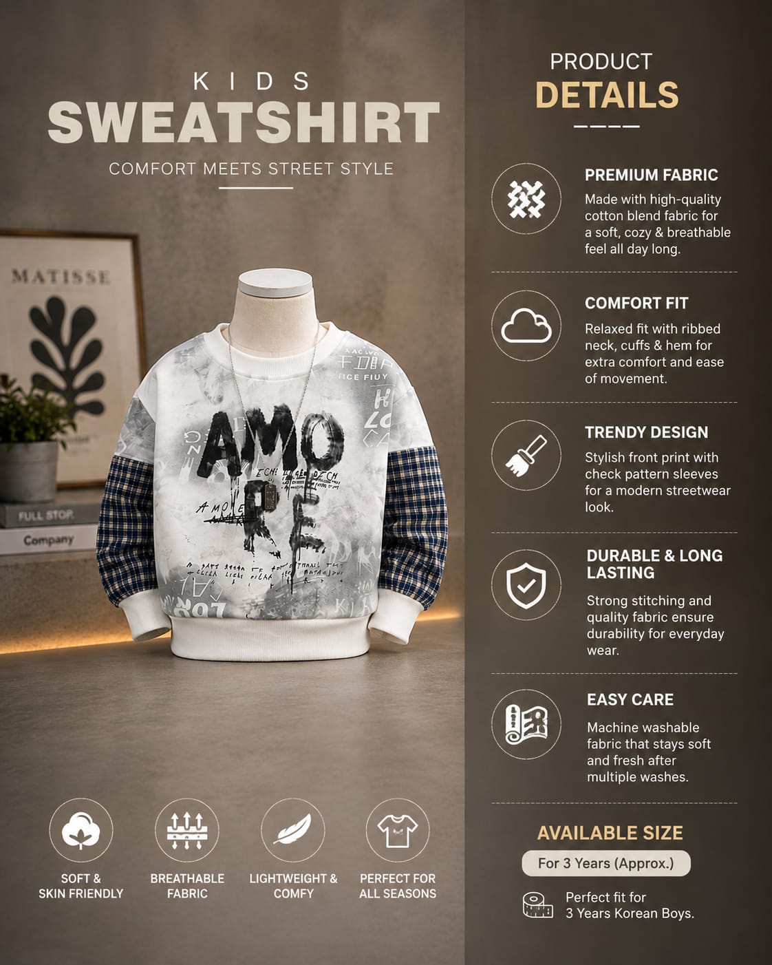 Kids White Graphic Print Full Sleeve Sweatshirt | Premium Casual Wear for Boys | Size 18–26