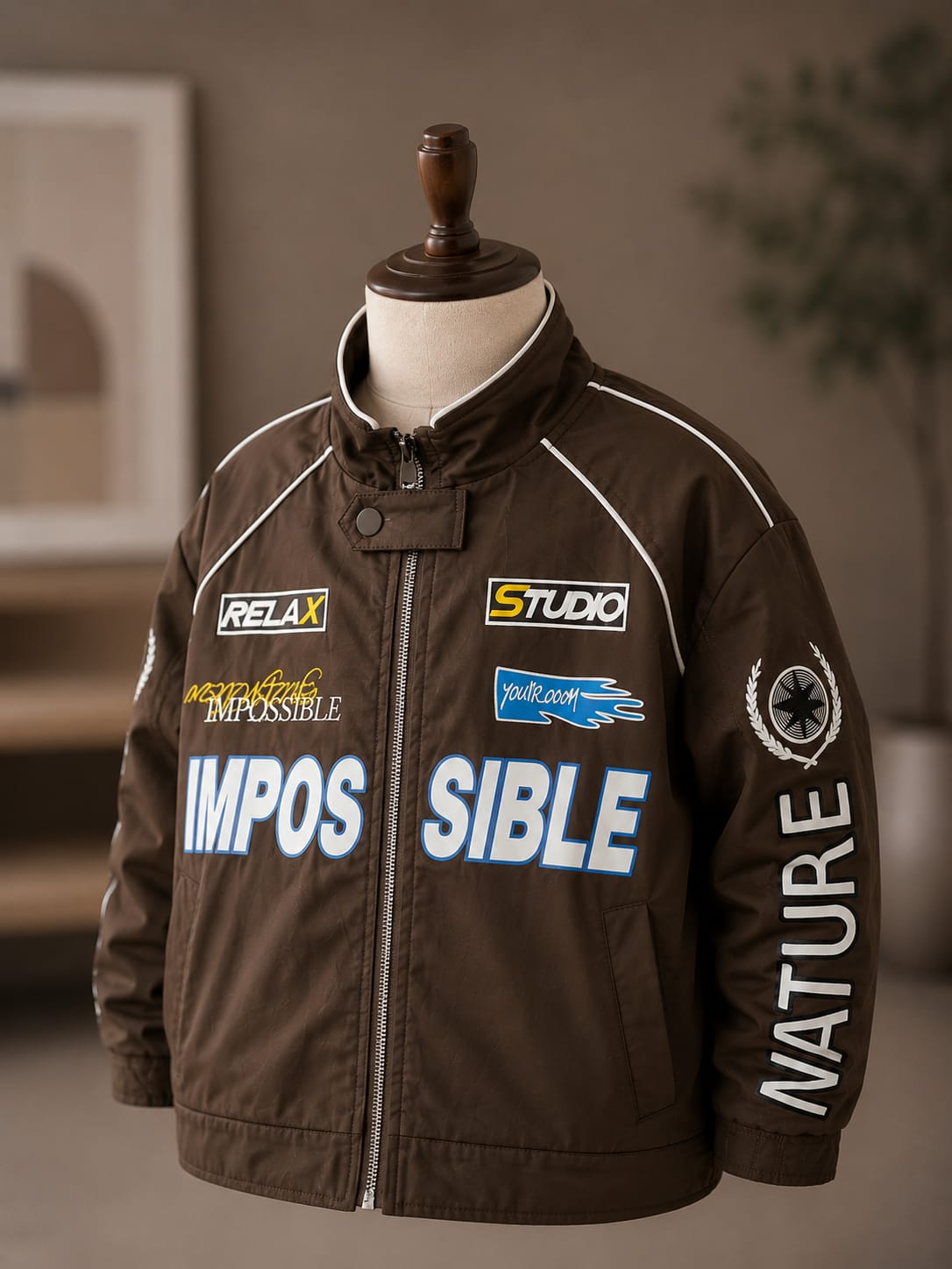 Premium Boys Brown Graphic Printed Zip-Up Jacket | Stylish Casual Jacket | Size 6–12 Years