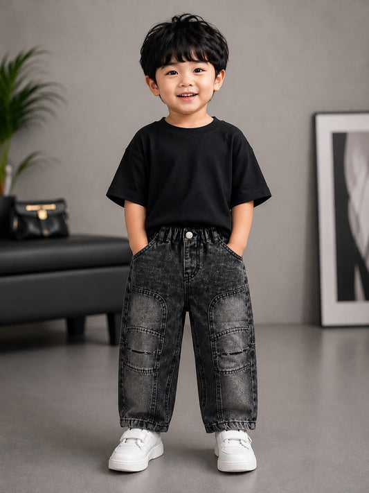 Premium Kids Black Washed Denim Jeans | Stylish Casual Boys Jeans | Size 18–26