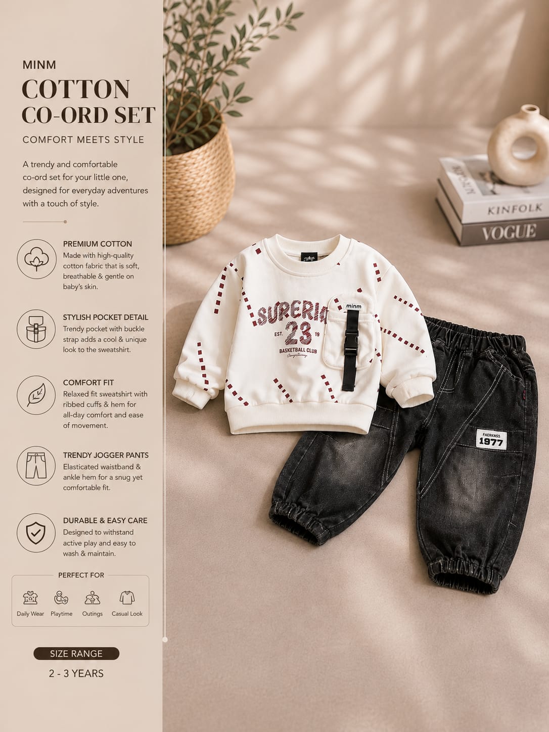 Boys White Printed Sweatshirt with Black Cargo Jogger Set | 2-Piece Set | Sizes 18-26