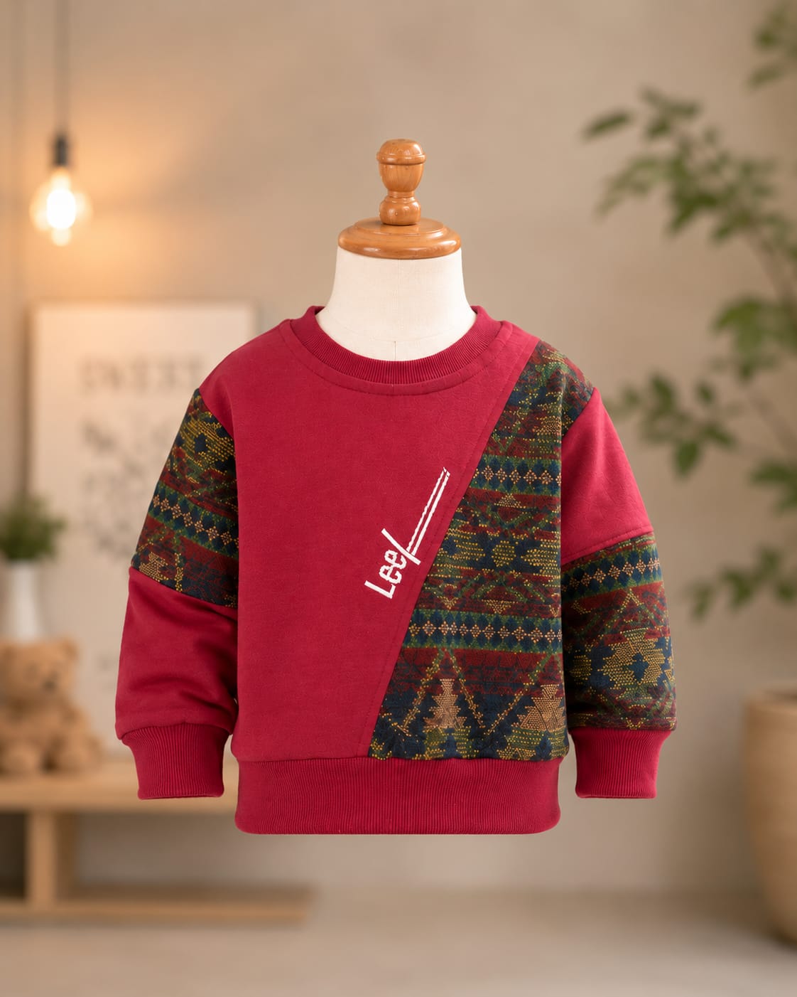 Boys Maroon Printed Sweatshirt with Grey Denim Jeans Set | 2-Piece Set | Sizes 18-26