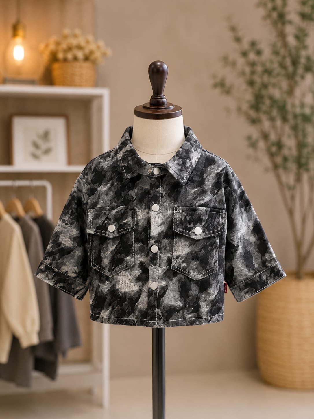 Boys Black & Grey Camo Jacket with T-Shirt & Matching Cargo Pants Set | 3-Piece Set | Sizes 18-26