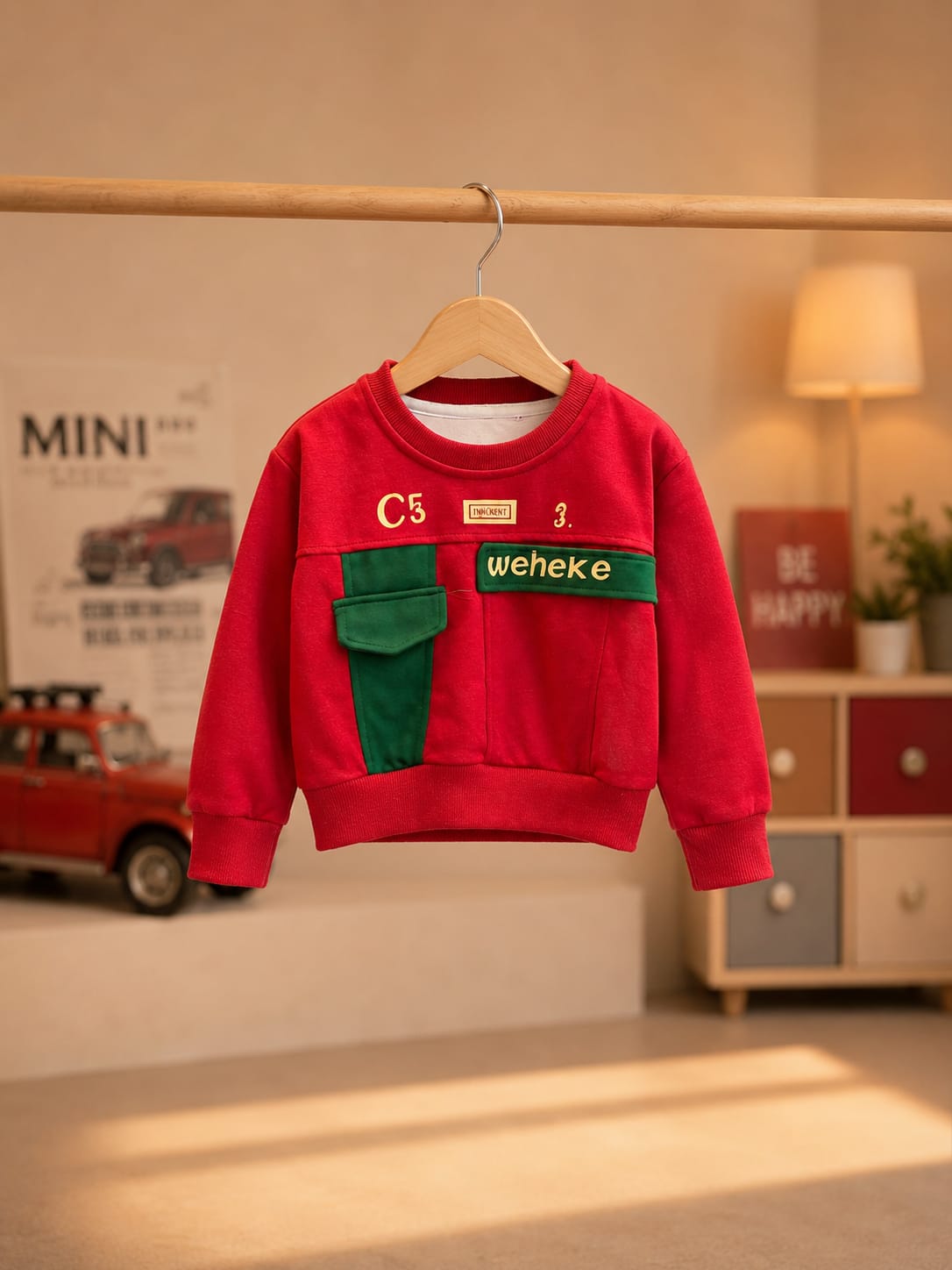 Boys Red Printed Sweatshirt with Light Blue Denim Jeans Set | 2-Piece Set | Sizes 18-26
