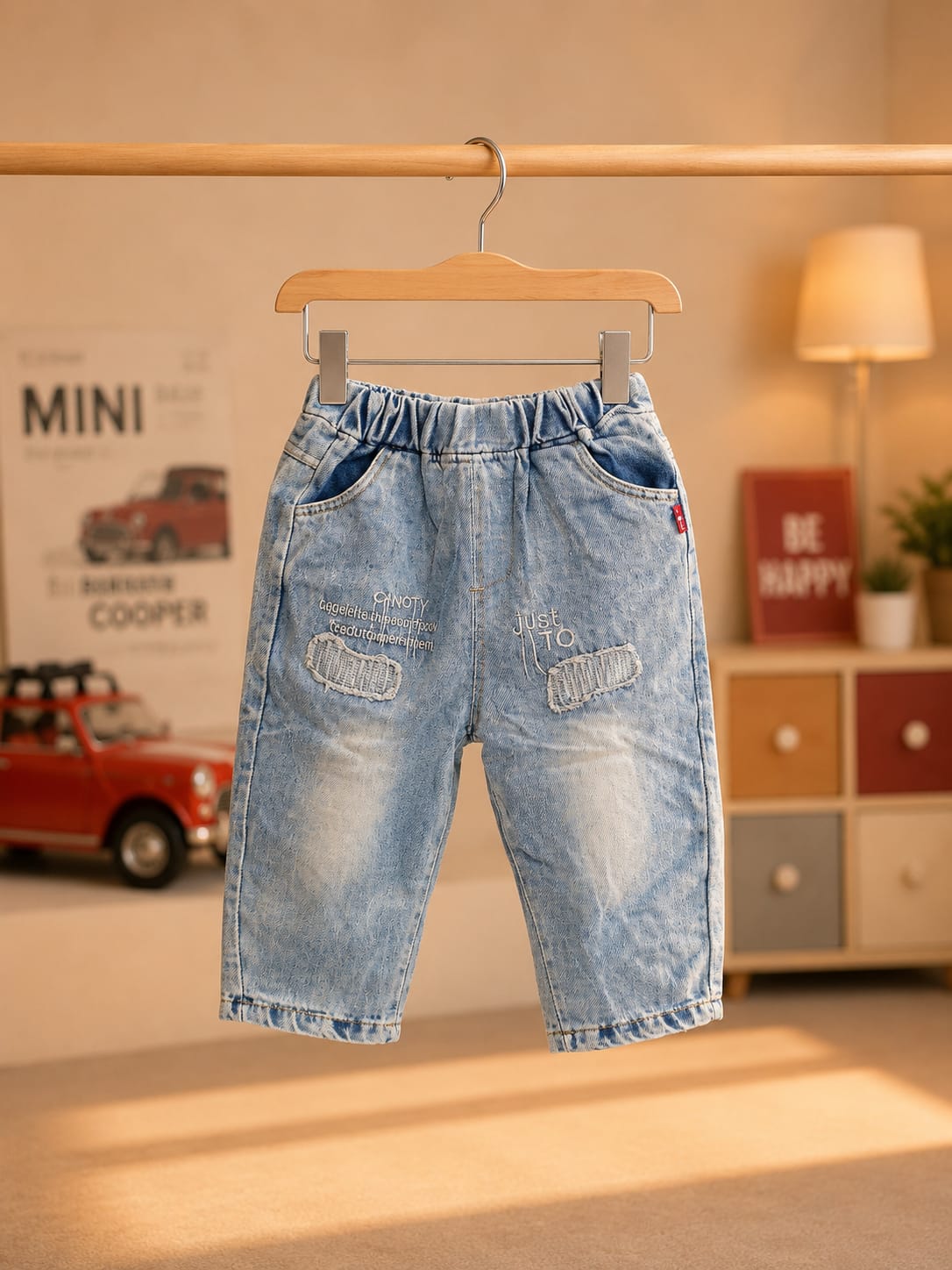 Boys Red Printed Sweatshirt with Light Blue Denim Jeans Set | 2-Piece Set | Sizes 18-26