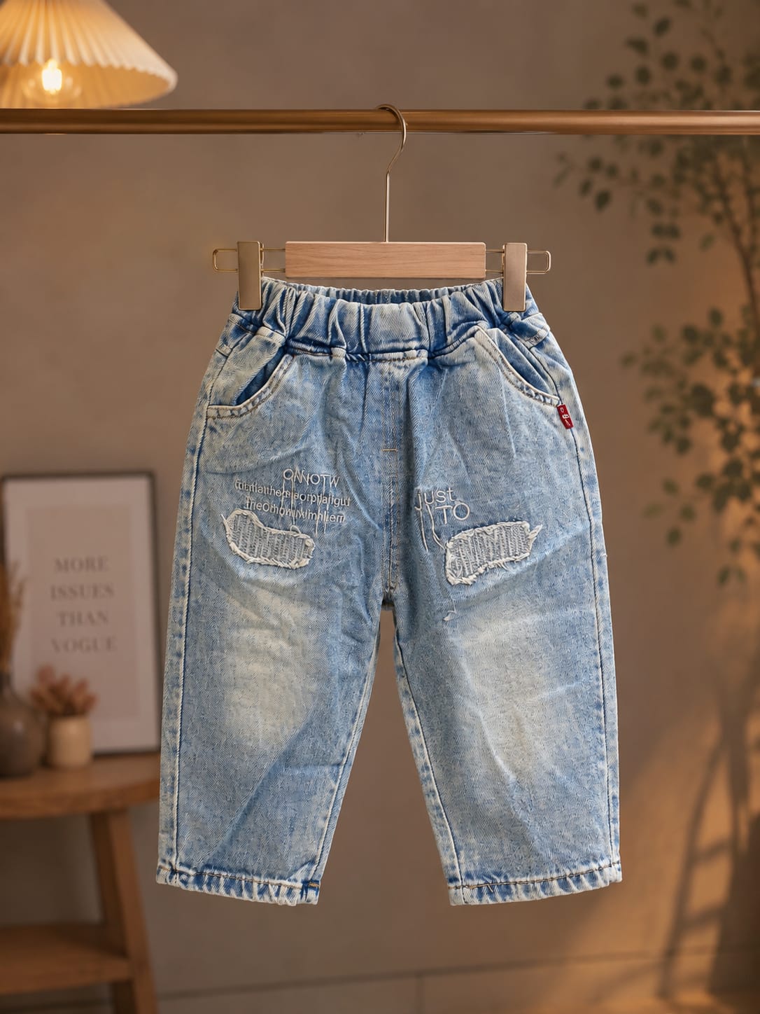 Boys White Sweatshirt with Light Blue Denim Jogger Set | Trendy 2-Piece Outfit | Sizes 18-26