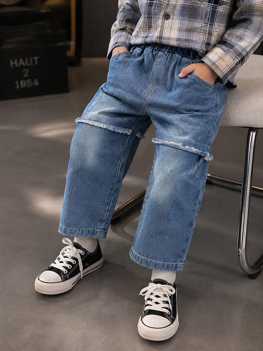 Boys 3-Piece Checkered Jacket Set | Hooded Shirt Jacket, T-Shirt & Wide-Leg Denim | Sizes 18-26
