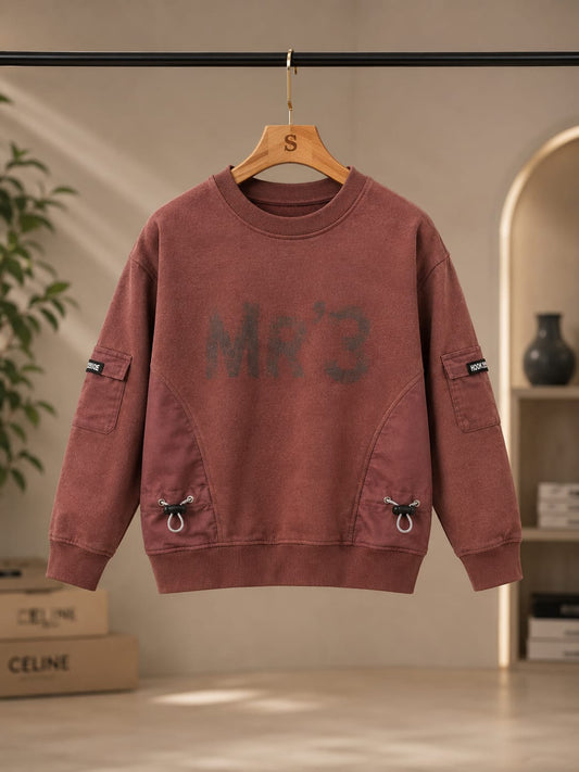 Boys Premium Utility Sweatshirt – Maroon Oversized Cargo Style