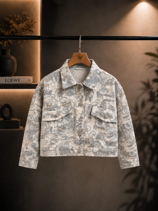 Boys Premium Printed Denim Jacket – Full Sleeve Multi-Pocket Jacket