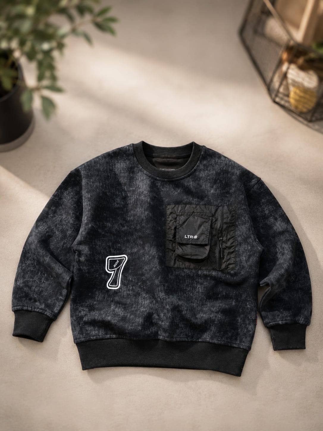 Boys Premium Black Printed Sweatshirt with Utility Pocket | Stylish Kids Sweatshirt | 6–12 Years