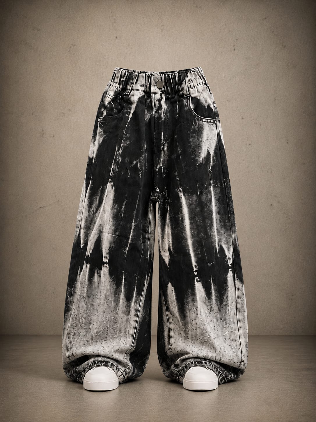 Kids Black & White Abstract Print Wide-Leg Jogger Pants | 6–12 Years