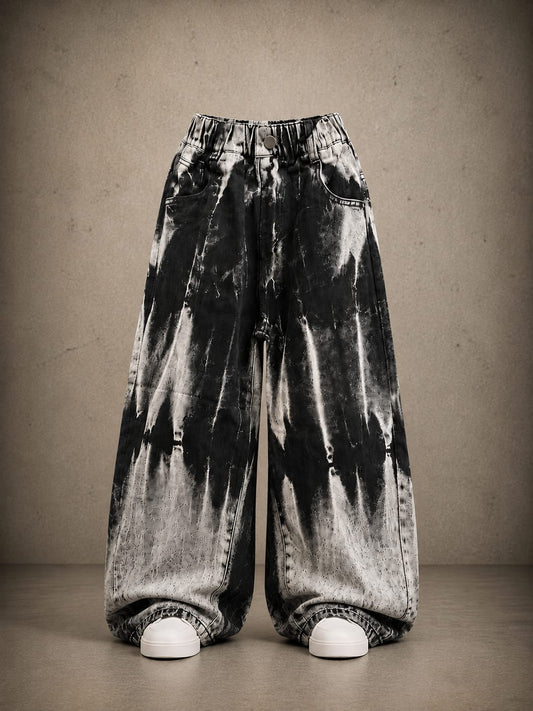 Kids Black & White Abstract Print Wide-Leg Jogger Pants | 6–12 Years