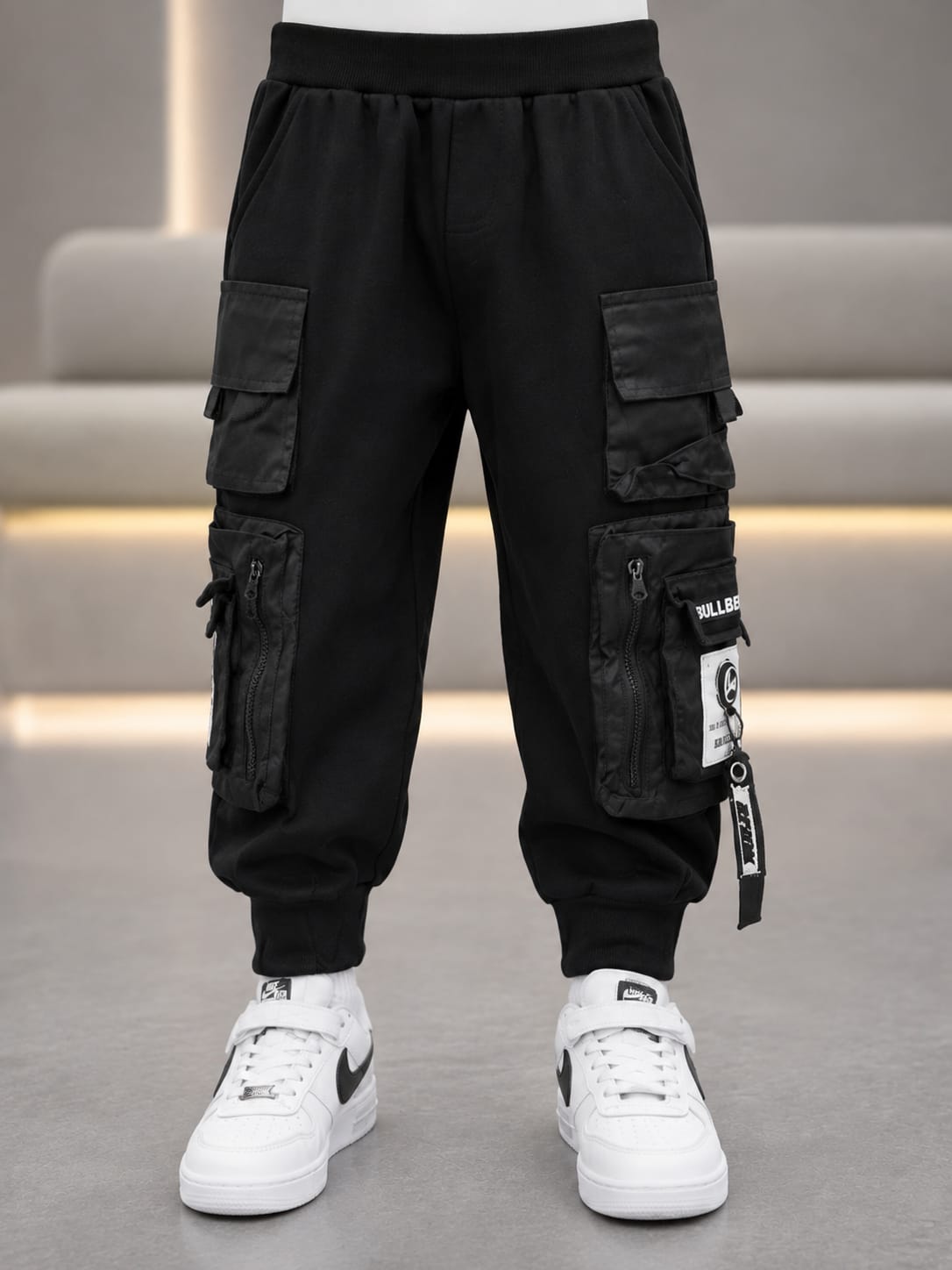 Kids Black Utility Cordset | Hooded Sweatshirt & Cargo Pants Set | 6–12 Years