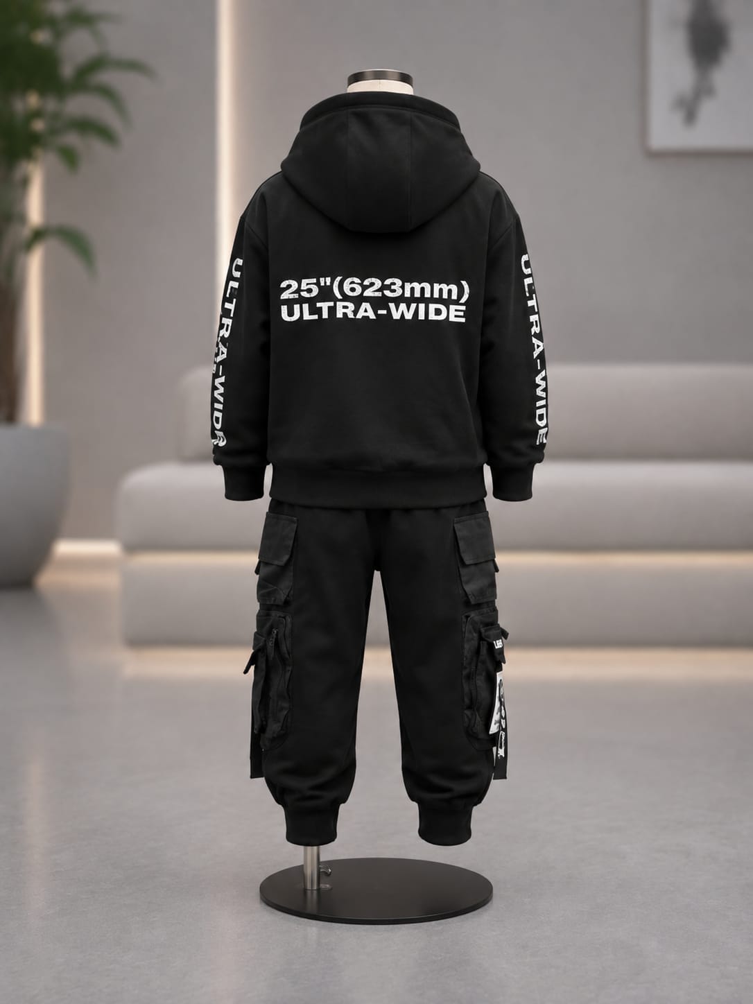 Kids Black Utility Cordset | Hooded Sweatshirt & Cargo Pants Set | 6–12 Years