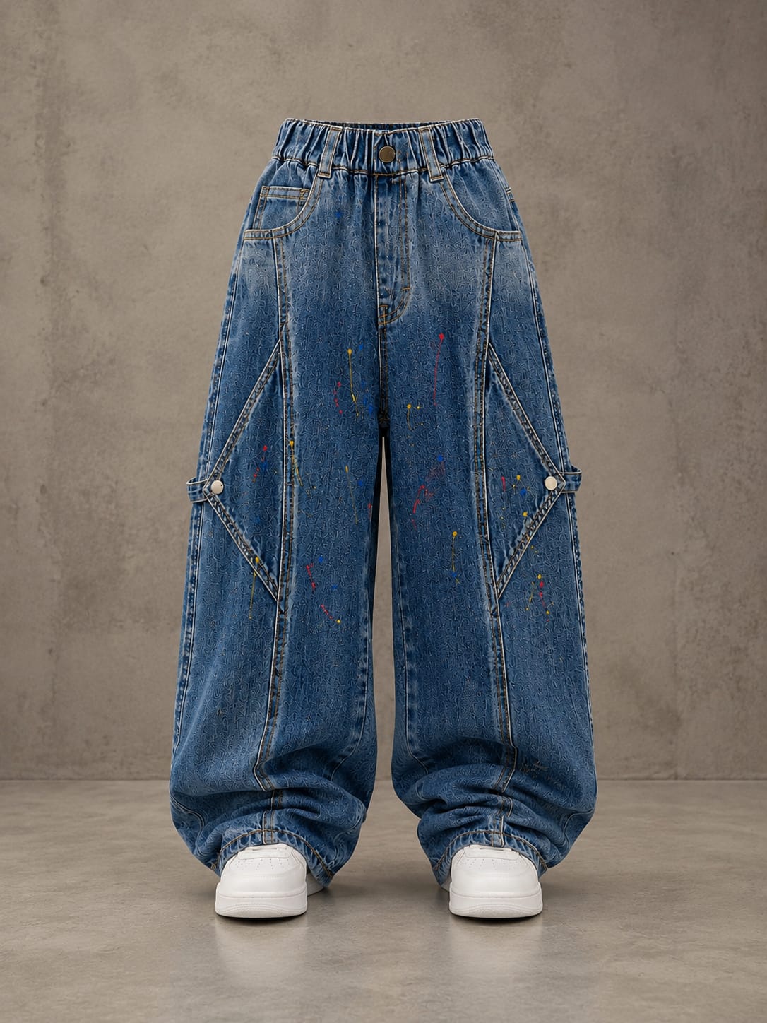 Kids Oversized Blue Denim Jeans with Side Strap Detailing – 6–12 Years