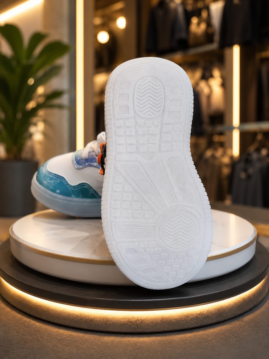 Kids LED Light-Up Sneakers – White & Blue Cartoon Design Shoes | EU 22–26