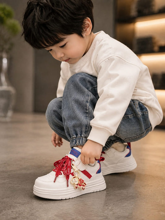 Kids White & Red Stylish Casual Sneakers for Boys & Girls – EU 26-31