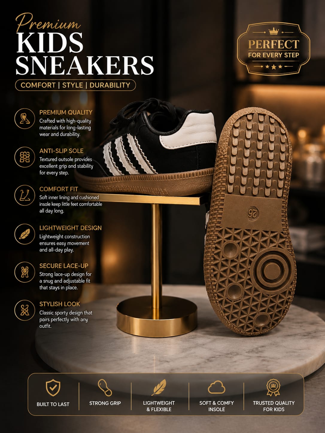 Kids Black & White Trendy Casual Sneakers – EU 26-30