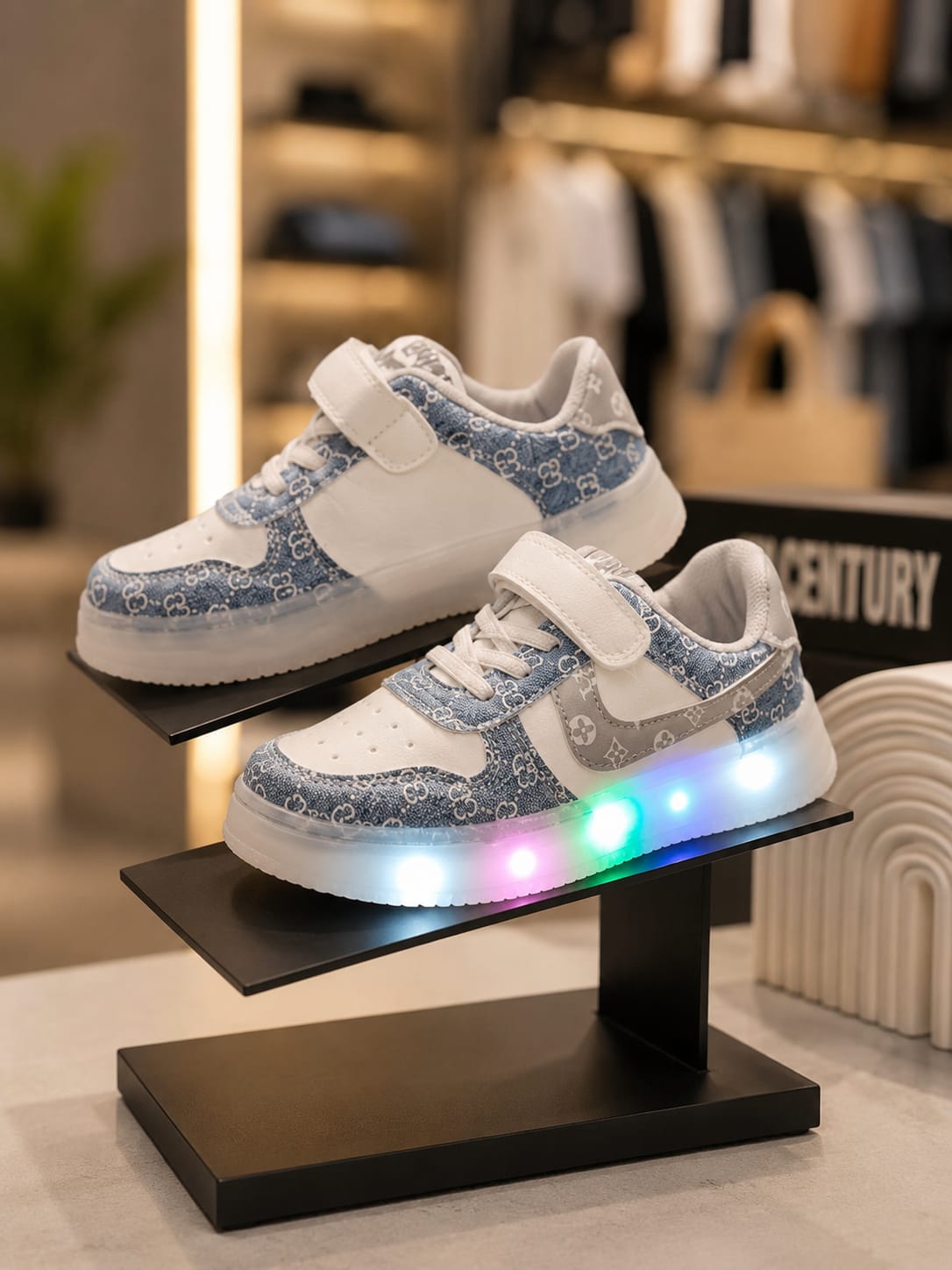 Kids Stylish Blue & White LED Light-Up Sneakers | EU 31–36