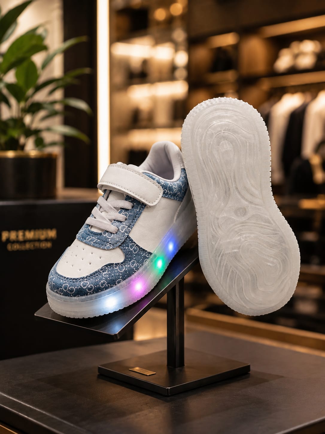 Kids Stylish Blue & White LED Light-Up Sneakers | EU 31–36