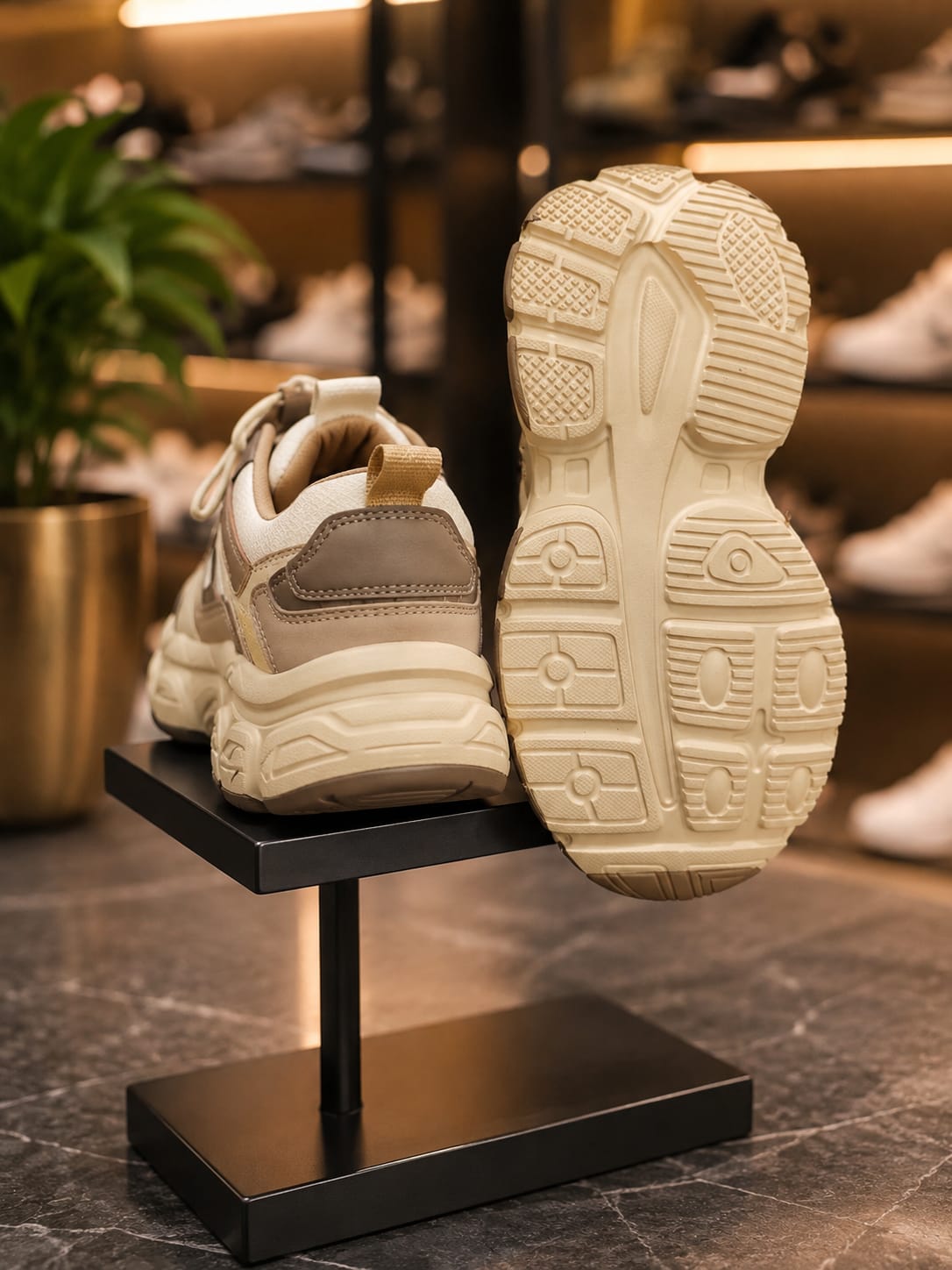 Kids Stylish Beige & Brown Sports Sneakers | EU 27–31