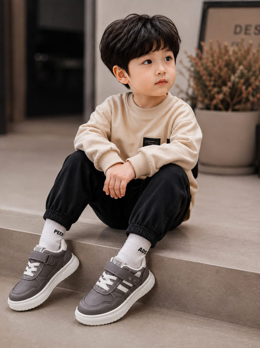 Kids Stylish Grey & White Sports Sneakers | EU 27–31