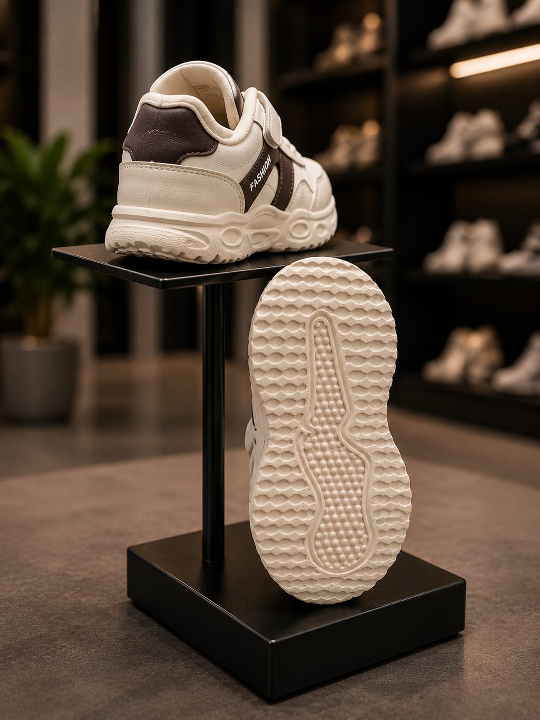 Kids Stylish White & Brown Fashion Sneakers | EU 27–31