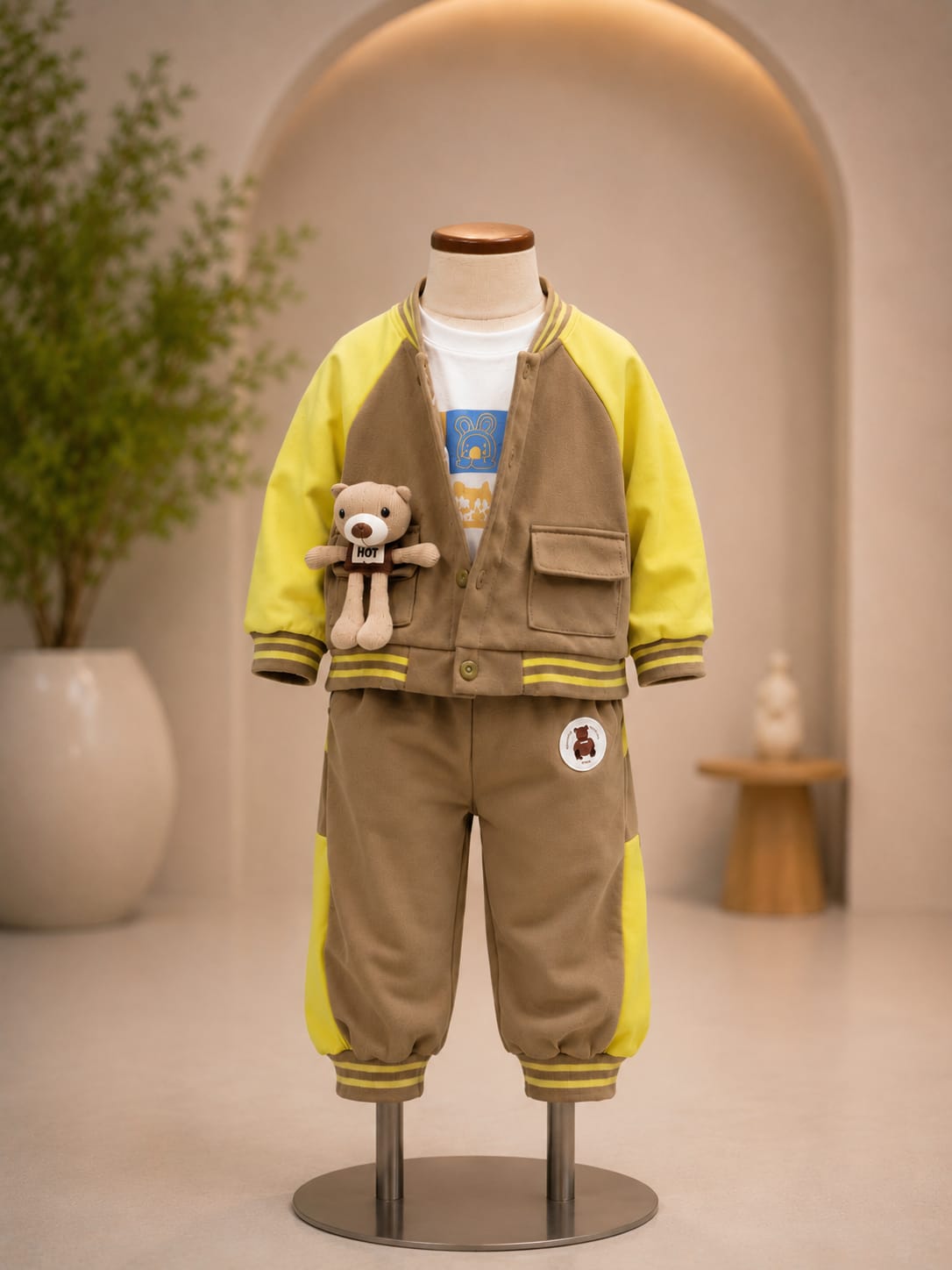 Boys’ Teddy Bear 3-Piece Tracksuit Set | Jacket, T-Shirt & Jogger | Sizes 18–26
